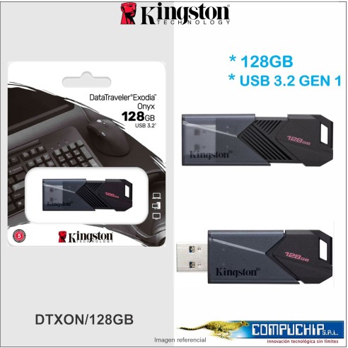 Memoria Flash USB Kingston DataTraveler Exodia Onyx, 128GB USB 3.2 Gen 1, Color Negro Mate