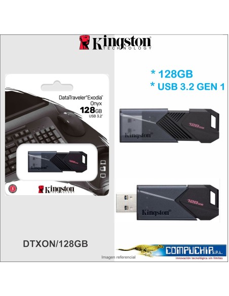 Memoria Flash USB Kingston DataTraveler Exodia Onyx, 128GB USB 3.2 Gen 1, Color Negro Mate