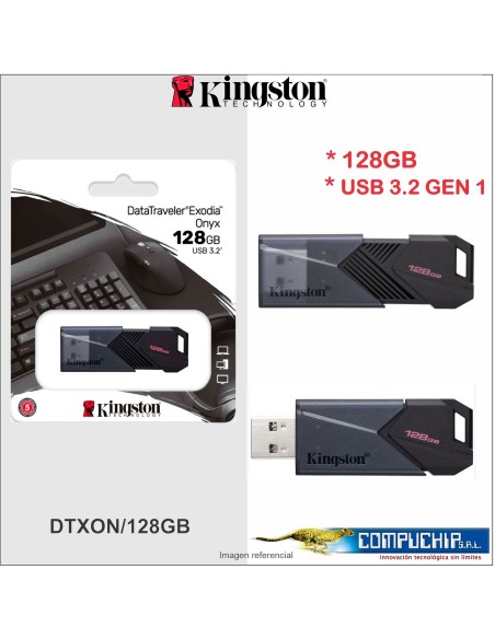 Memoria Flash USB Kingston DataTraveler Exodia Onyx, 128GB USB 3.2 Gen 1, Color Negro Mate