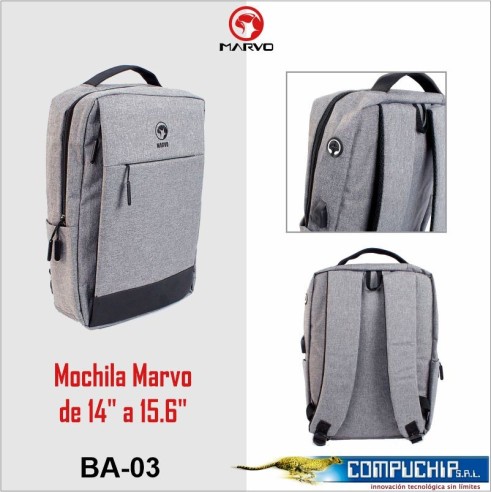 MOCHILA PARA LAPTOP 15.6 GRIS USB BA-03 MARVO