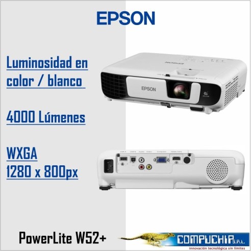 Proyector Epson PowerLite W52+, 4,000 Lúmenes, 1280x800, WXGA.