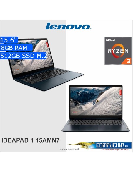 Laptop Lenovo IdeaPad 1 15AMN7 15.6" FHD TN AMD Ryzen 3 7320U 2.4/4.1GHz 8GB LPDDR5-5500 512GB SSD.