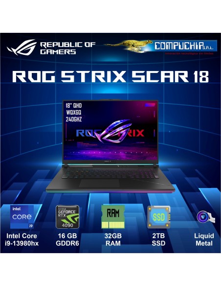 Laptop ASUS G834JY-N6013W 18" QHD+ IPS Core i9-13980HX 2.2/5.6GHz 32GB DDR5-4800 SODIMM 2TB PCIe.