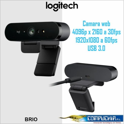 Cámara web Logitech Brio, hasta 4K HD, HDR, microfono, zoom digital 5x, USB 3.0.