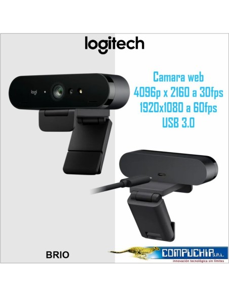 Cámara web Logitech Brio, hasta 4K HD, HDR, microfono, zoom digital 5x, USB 3.0.