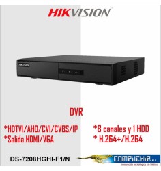 DVR HIKVISION DS-7208HGHI-F1/N, 8-ch 1080p Lite 1U H.264 DVR