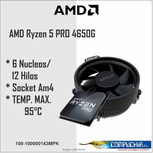 Procesador AMD Ryzen 5 PRO 4650G, 3.70 / 4.20GHz, 8MB L3, 6-Core, AM4, 7nm, 65W.