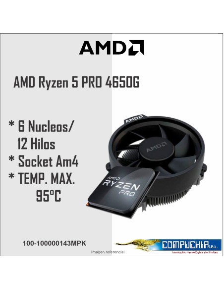 Procesador AMD Ryzen 5 PRO 4650G, 3.70 / 4.20GHz, 8MB L3, 6-Core, AM4, 7nm, 65W.