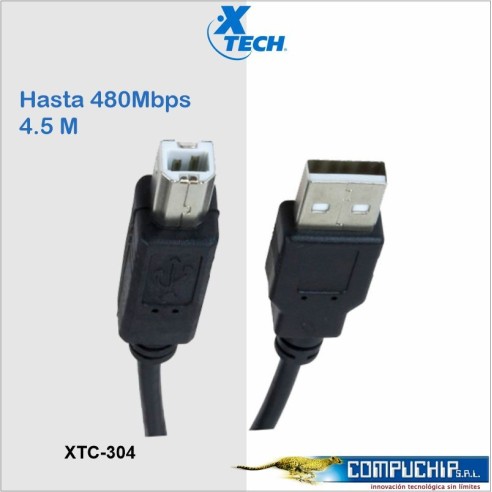 Cable USB 2.0 A-macho a B-macho  Xtech XTC-304, 4.5 m.