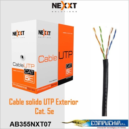 CABLE SÓLIDO PARA EXTERIORES U/UTP CAT. 5e, NEXXT, NEGRO, 305 METROS