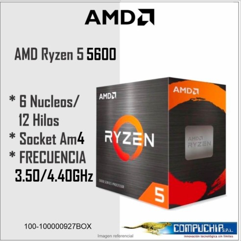 Procesador AMD Ryzen 5 5600, 3.50 / 4.40 GHz, 32MB L3 Cache, 6-Cores, AM4, 7nm, 65W.