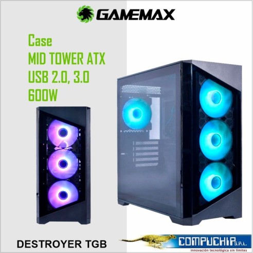 CASE GAMER GAMEMAX CON FUENTE DESTROYER TGB