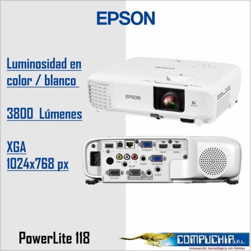 Proyector Epson PowerLite 118, 3,800 Lúmenes, 1024x768, XGA.