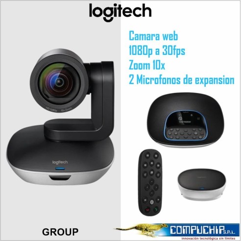 Cámara web Logitech Group FHD, 1080p, microfono, zoom digital 10x, USB 2.0 .