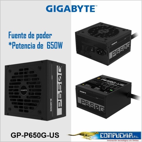 Fuente de alimentación Gigabyte P650G (US), 650W, 80 PLUS Gold Certified, Formato ATX.
