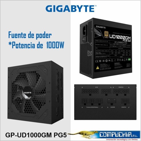Fuente de alimentación Gigabyte UD1000GM PG5, 1000W, 80 PLUS Gold Certified, Formato ATX.