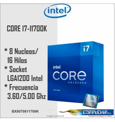 Procesador Intel Core i7-11700K 3.60 / 5.00 GHz, 16 MB Caché L3, LGA1200, 125W, 14 nm.