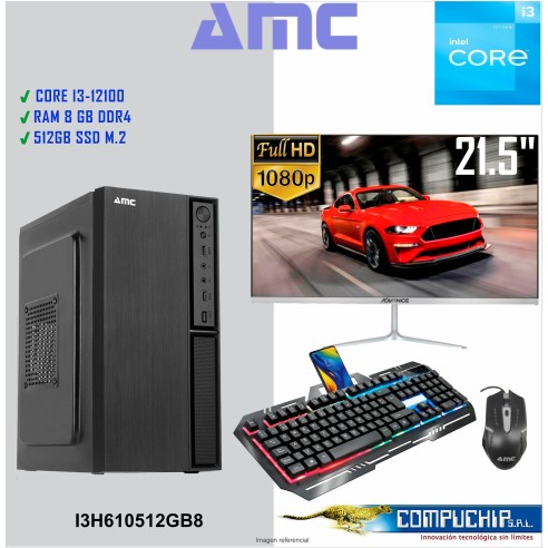 PC INTEL CORE I3-12100 3.3 GHZ,H610 8GB DDR4, 512GB SSD, MONITOR 21.5".