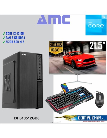 PC INTEL CORE I3-12100 3.3 GHZ,H610 8GB DDR4, 512GB SSD, MONITOR 21.5".