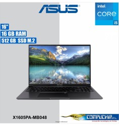 Laptop ASUS X1605PA-MB048 16.0" WUXGA LED IPS, Core i5-11300H hasta 4.40GHz, 16GB DDR4 512GB SSD.