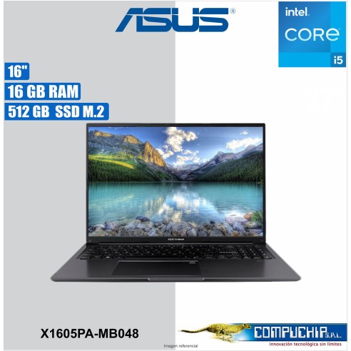 Laptop ASUS X1605PA-MB048 16.0" WUXGA LED IPS, Core i5-11300H hasta 4.40GHz, 16GB DDR4 512GB SSD.