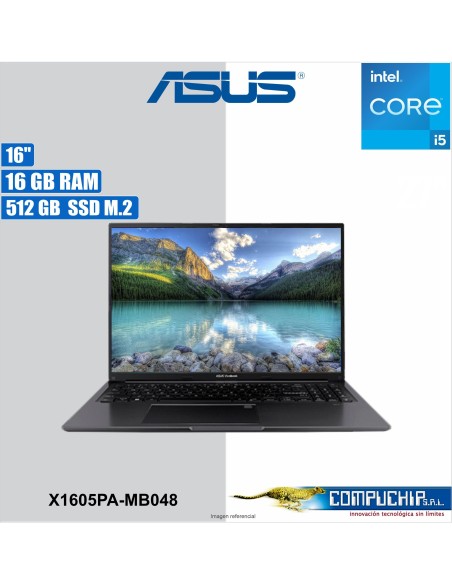 Laptop ASUS X1605PA-MB048 16.0" WUXGA LED IPS, Core i5-11300H hasta 4.40GHz, 16GB DDR4 512GB SSD.