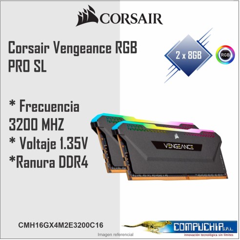 Kit de memorias Corsair Vengeance RGB PRO SL 16GB (2 x 8GB) DDR4 3200MHz CL16 1.35V, Negro