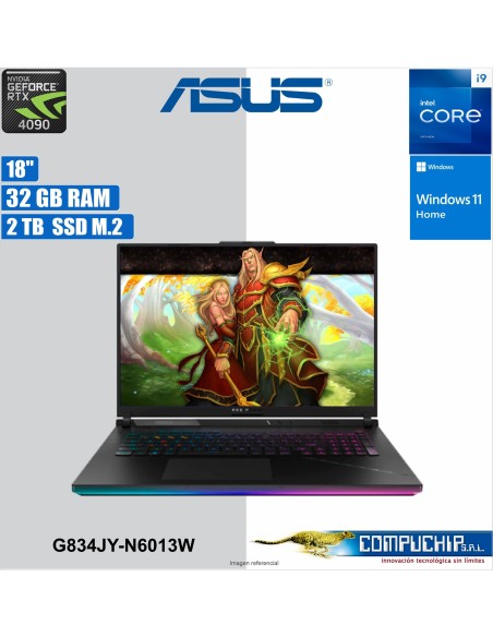 Laptop ASUS G834JY-N6013W 18" QHD+ IPS Core i9-13980HX 2.2/5.6GHz 32GB DDR5-4800 SODIMM 2TB PCIe.