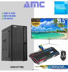 PC INTEL CORE I3-12100, 3.3 GHZ, 8GB DDR4, 1TB SSD, MONITOR 21.5".