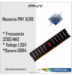 Memoria PNY XLR8 16GB DDR4-3200 MHz, PC4-25200, DIMM, CL16, 1.35V, 288-Pines.