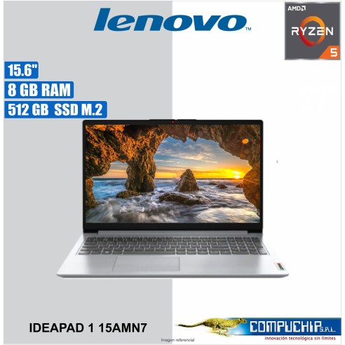 Laptop Lenovo IdeaPad 1 15AMN7 15.6" FHD TN AMD Ryzen 5 7520U 2.8/4.3GHz 8GB LPDDR5-5500 512GB SSD.