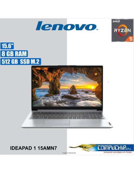 Laptop Lenovo IdeaPad 1 15AMN7 15.6" FHD TN AMD Ryzen 5 7520U 2.8/4.3GHz 8GB LPDDR5-5500 512GB SSD.