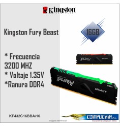 Memoria Kingston Fury Beast, 16GB DDR4 3200 MHz, PC4-25600, CL16, 1.35V.