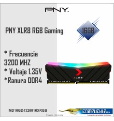 Memoria PNY XLR8 RGB Gaming 16GB DDR4-3200 MHz, PC4-25600, CL16, 1.35V.