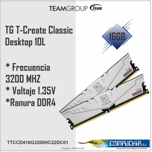Memoria TG T-Create Classic Desktop 10L 16GB Kit (8GB x 2), DDR4 3200MHz, CL-22, 1.2V