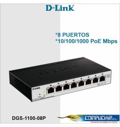 Switch D-Link DGS-1100-08P, Capa 2, 8 puertos RJ-45 LAN GbE, PoE, Auto MDI/MDIX.