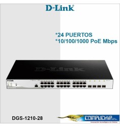 Switch Web Smart D-LINK DGS-1210-28, 24 RJ-45 LAN GbE, y 4 puertos SFP, autovoltaje.