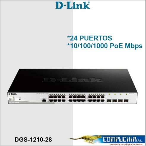 Switch Web Smart D-LINK DGS-1210-28, 24 RJ-45 LAN GbE, y 4 puertos SFP, autovoltaje.