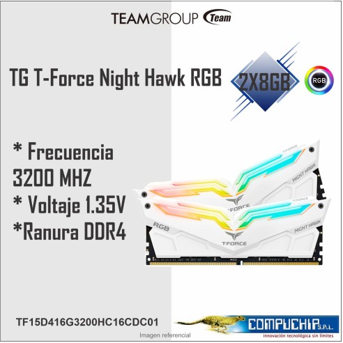 Kit de Memoria TG T-Force Night Hawk RGB, (2 x 8GB), DDR4-3200 MHz, CL16-18-18-38, 1.35V