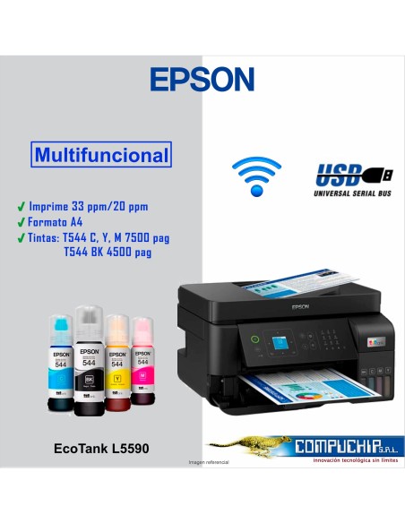 Impresora Multifuncional Epson EcoTank L5590, Imprime, Escanea, Copia / USB / LAN / Wi-Fi.