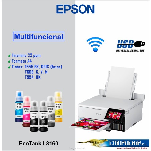 Multifuncional de tinta Epson EcoTank L8160, imprime/escanea/copia, LAN/Wi-Fi/USB 2.0