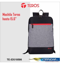 Mochila Teros TE-IDS18586, Poliéster, notebook hasta 15.6", negro+gris+rojo