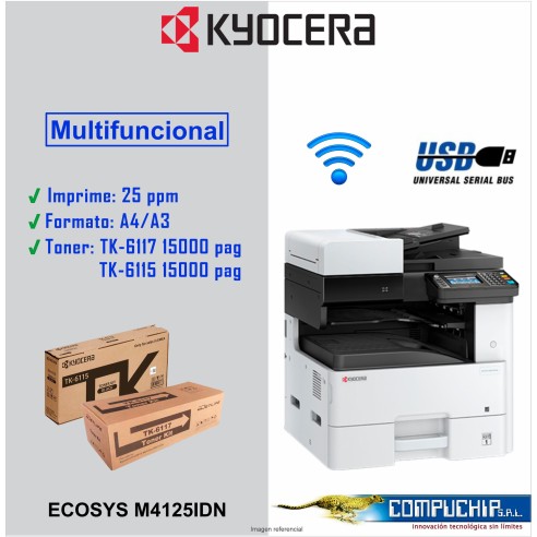 Impresora Multifuncional Kyocera EcoSys Monocromática   M4125idn mas Disco Duro 128 SSD
