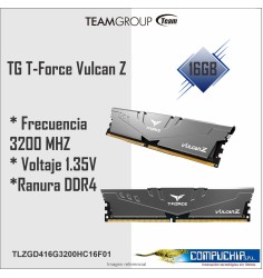 Memoria TeamGroup T-Force VULCAN Z 16GB DDR4 3200MT/s, PC4-25600, CL16, 1.35V, 288-pin
