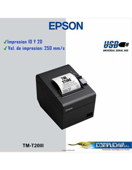 IMPRESORA TERMICA EPSON TM-T20III, VELOCIDAD DE IMPRESIÓN 250 MM/SEG, INTERFAZ USB.