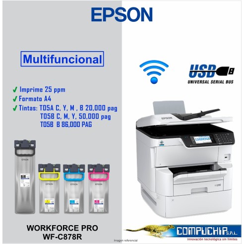 Multifuncional de tinta Epson WorkForce Pro WF-C878R , imprime/escanea/copia/fax/WiFi.