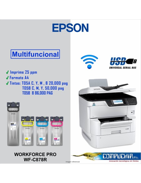 Multifuncional de tinta Epson WorkForce Pro WF-C878R , imprime/escanea/copia/fax/WiFi.