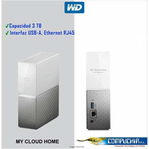 Unidad de almacenamiento en red Western Digital My Cloud Home, 3TB, USB 3.0, LAN GBE.