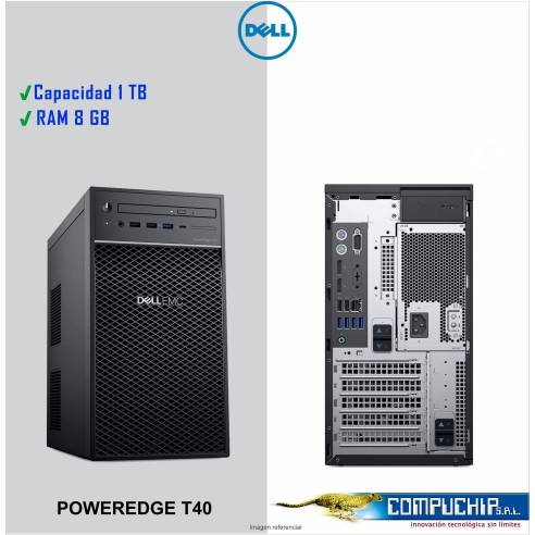 Servidor Dell PowerEdge T40, Xeon E-2224G 3.5GHz, 8MB/4C, 8GB 3200MT/s UDIMM 1TB SATA 7.2K