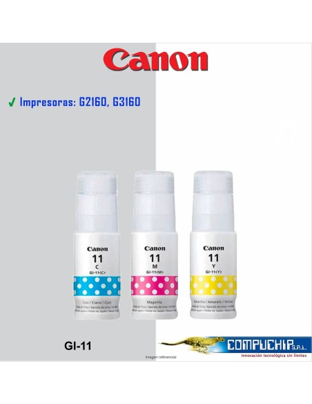 BOTELLA DE TINTA CANON GI-11 COLOR CYAN, MAGENTA, AMARILLO, 70ML.